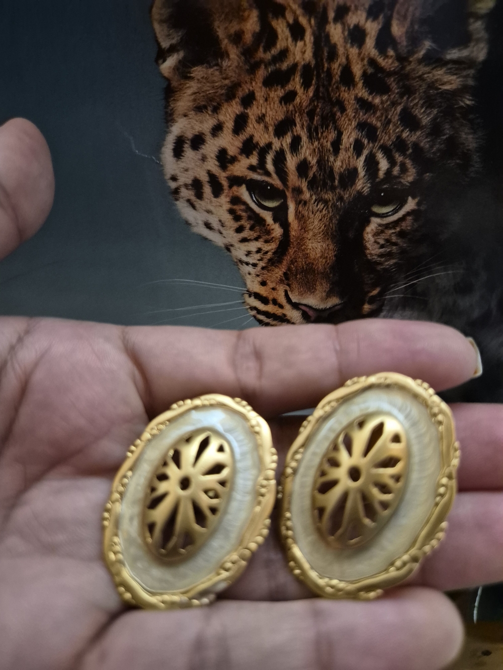 Avon Gold and Cream Oval Filigree Clip-On Earrings
